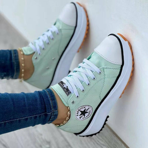 : Flat Lace-Up Canvas Sneakers – Women’s Casual Shoes