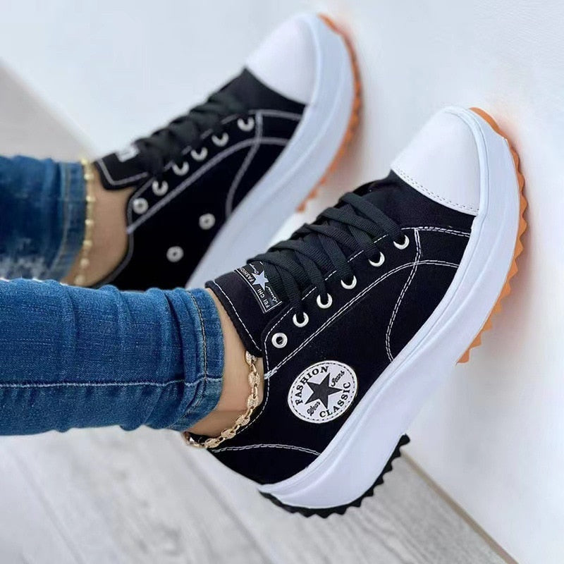 : Flat Lace-Up Canvas Sneakers – Women’s Casual Shoes