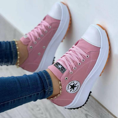: Flat Lace-Up Canvas Sneakers – Women’s Casual Shoes